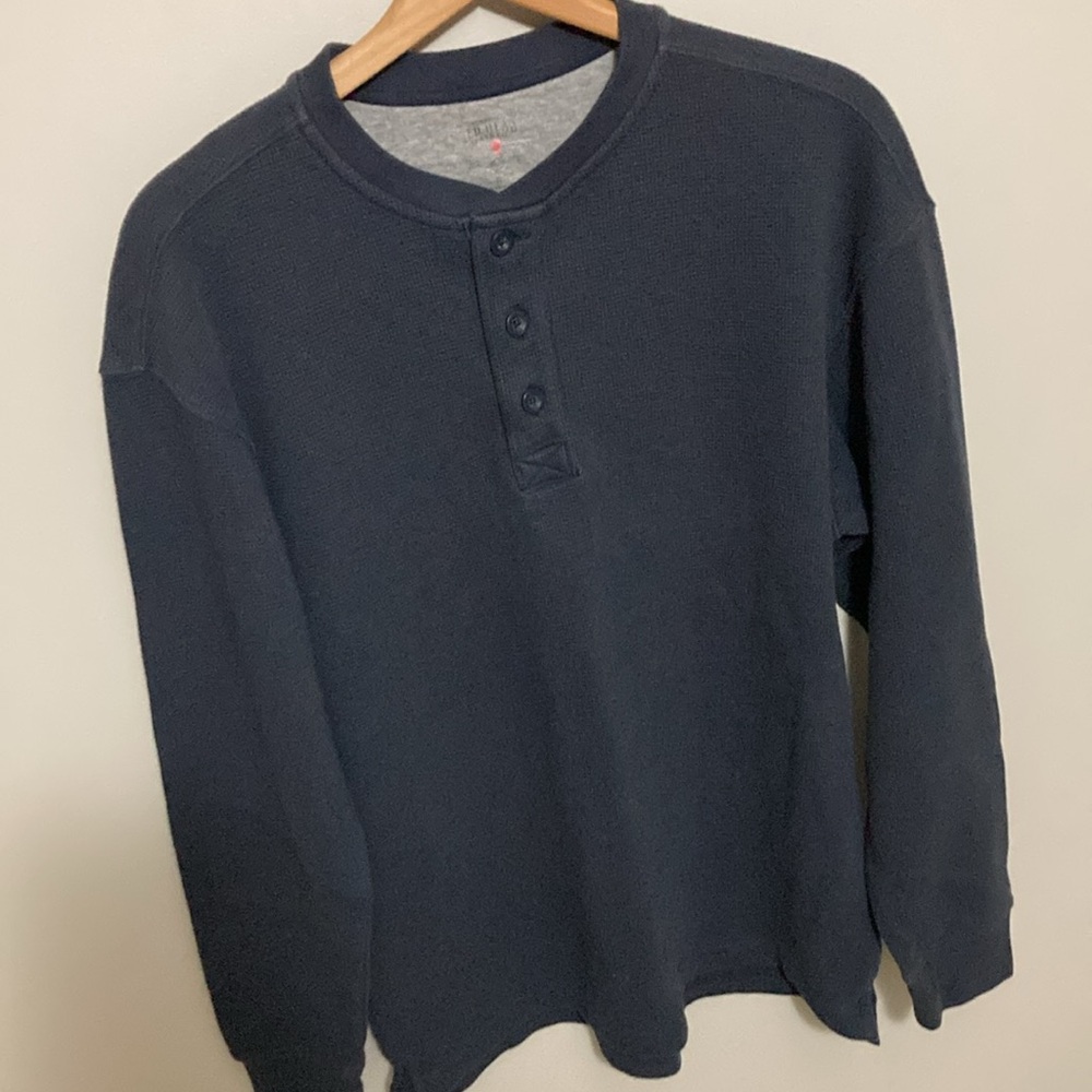 Men’s Red Head Navy Blue Long Sleeve Henley Shirt, Size Medium, Fall Winter